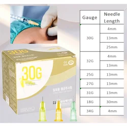 Agujas desechables de 30G, 4/13/25mm, 32G, 4/13mm, 34G, dientes, piezas de herramientas para párpados, irrigador pequeño indoloro, agujas de Meso de belleza Superfina