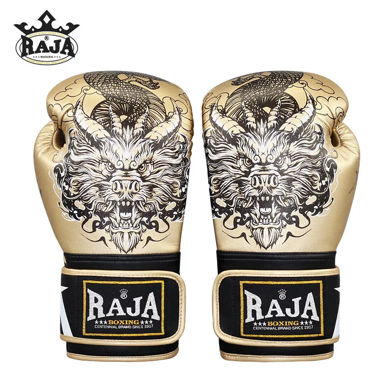 

Raja Boxing Gloves Adult Professional Microfiber Golden Dragon Maui Thai Kickboxing MMA Sparring Punching Bag Training Gear Mitt