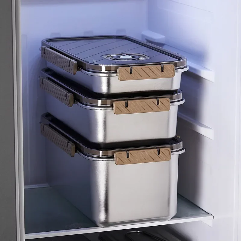 304 Stainless Steel Fresh-keeping Box Dumpling Egg Storage Box Refrigerator Quick Frozen Sealed Food Containers Kichen Organizer