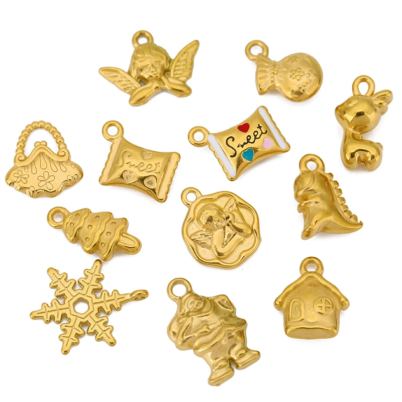 

3pcs Stainless Steel House Candy Christmas Tree Gold Charms for Women DIY Jewelry Bracelet Necklace Earrings Making Pendants