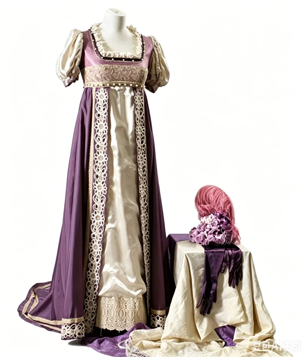 Viktorianisches Regency-Kleid mit Hoher Taille für Damen, Jane Austen Kostüm, Regency Empire Hochgeschnittenes Lila Ballkleid für Teepartys