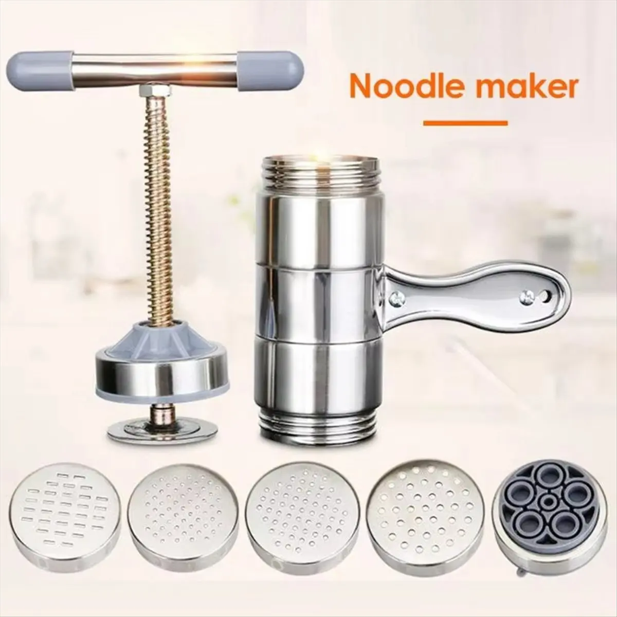 AA77 NEW Manual Stainless Steel Noodle Maker Pasta Cutter Kitchen Machine Tool Hollow Noodle Machine Noodle Machine 5 Head