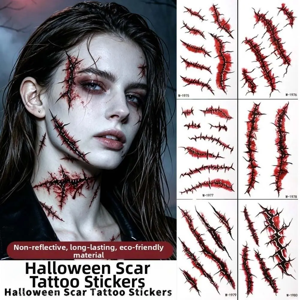Simulated Scar Halloween Temporary Tattoo Sticker Blood Vessels Tattoo Realistic Halloween Face Tattoo Waterproof Stripe