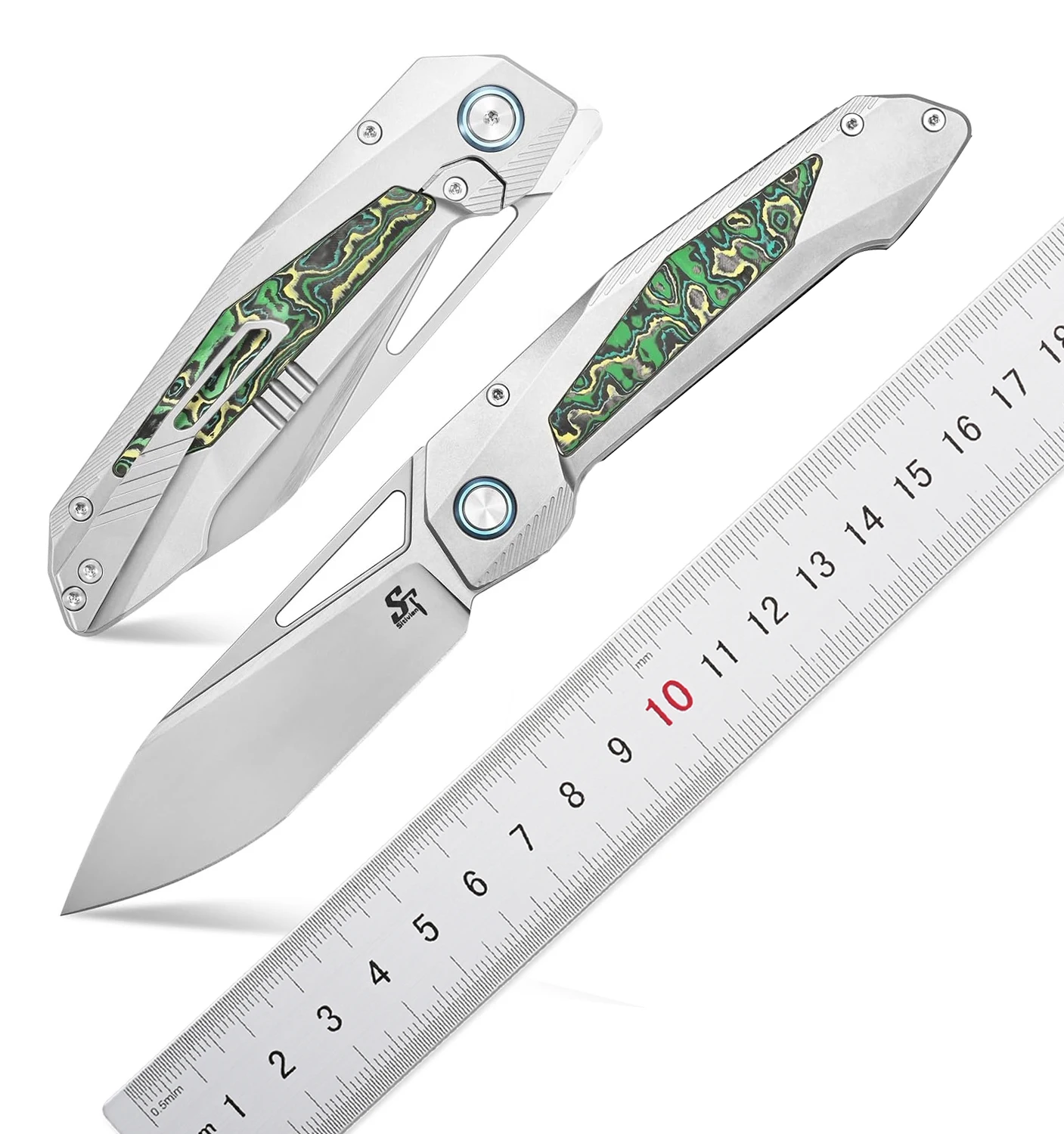 

Sitivien ST666 Pocket Knife Handmade M390 Pearlescent Polishing Blade,Titanium & Colorful Carbon Fiber Handle Folding Knife EDC