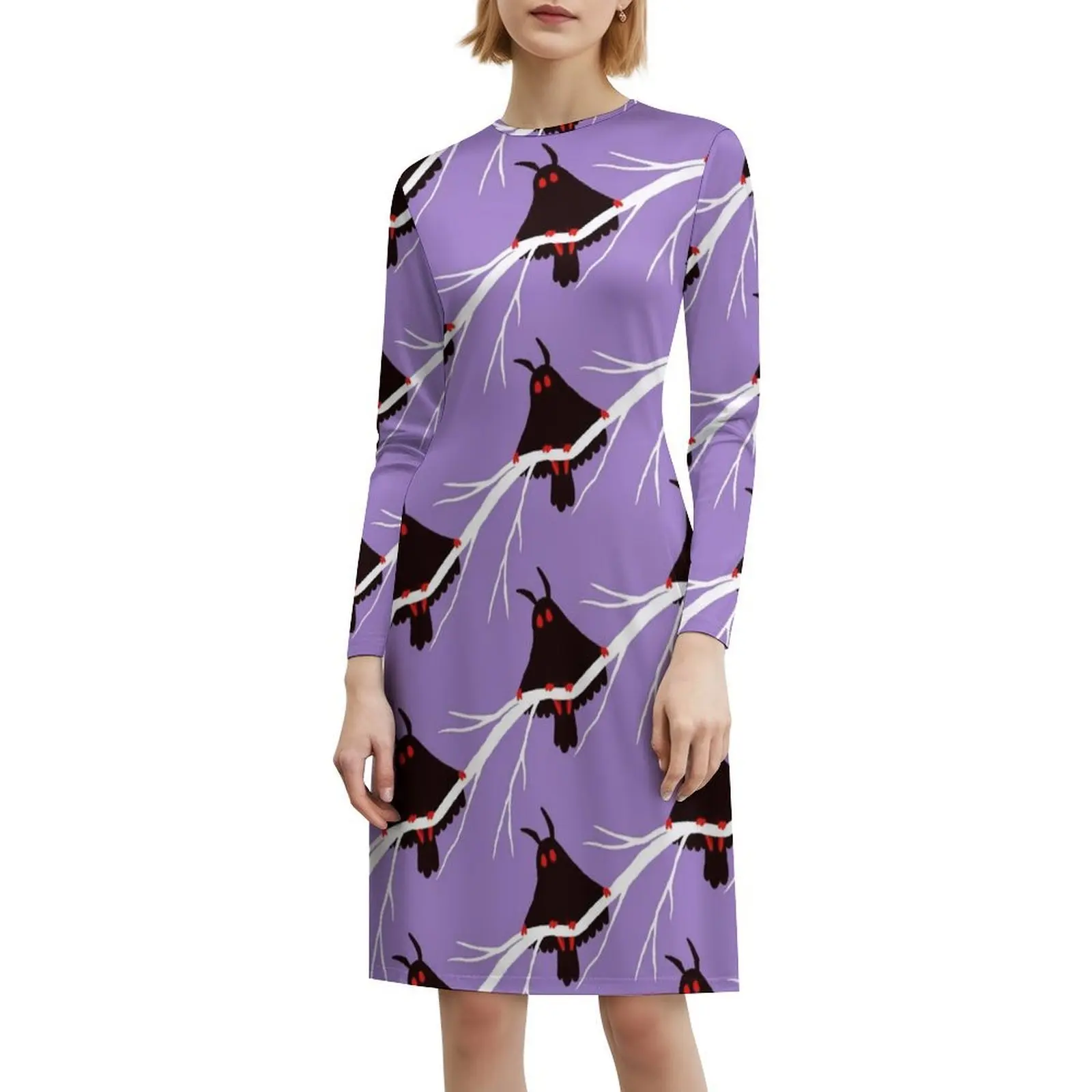 Mothman فستان سموك الأزهار للنساء الربيع الصيف فستان كاجوال للحزب Mothman الأرجواني أسود أحمر البومة Cryptid فستان المرأة