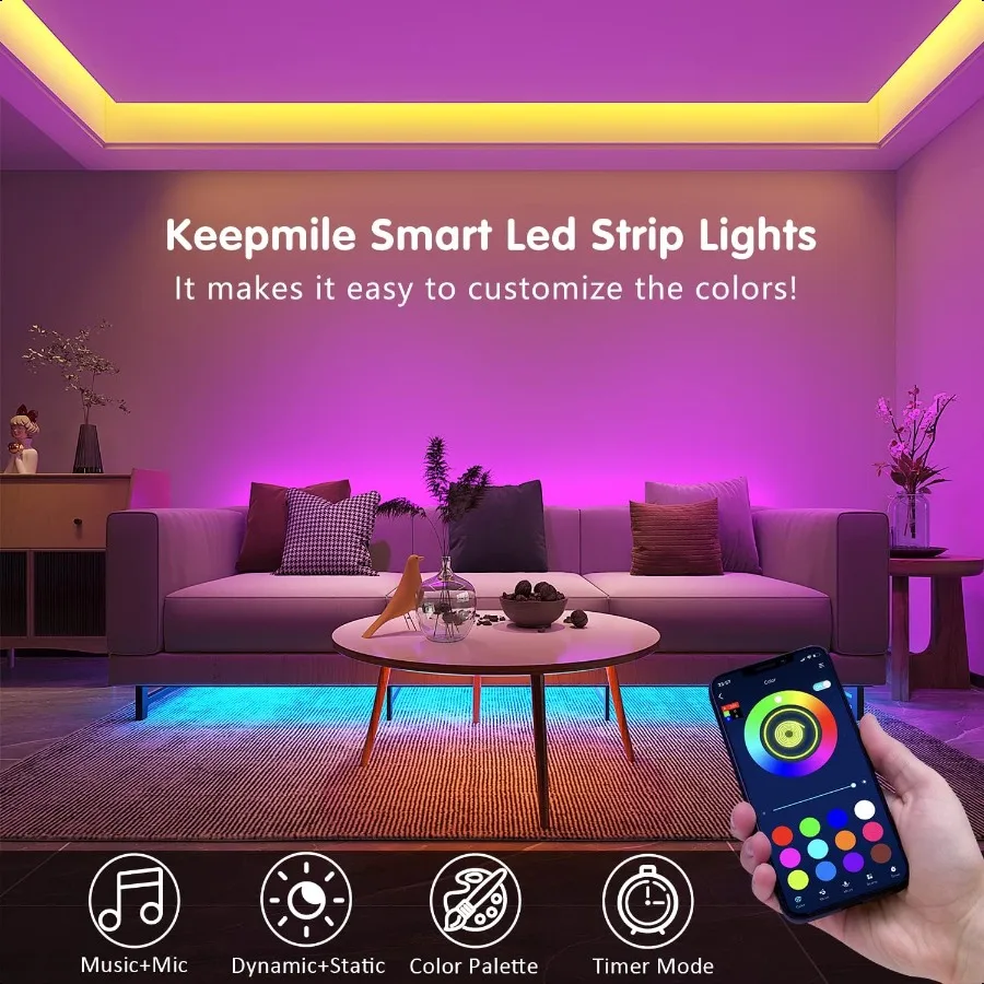 100ft Led Strip Lights 2 Rolls of 50ft Bluetooth Smart App Control Music Sync Color Changing RGB Led Light Strip with RemoteLed