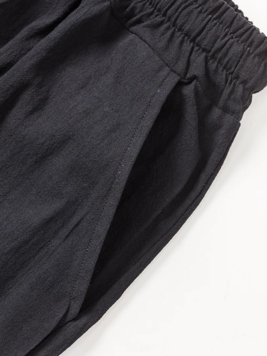 2026 Sommer Herren Einfarbiges Baumwoll-Leinen Zweiteiler-Set Henley Kurzarm-Hemd Lose Gerade Hose Atmungsaktiv Alltag Urlaub Freizeit – Detail 16