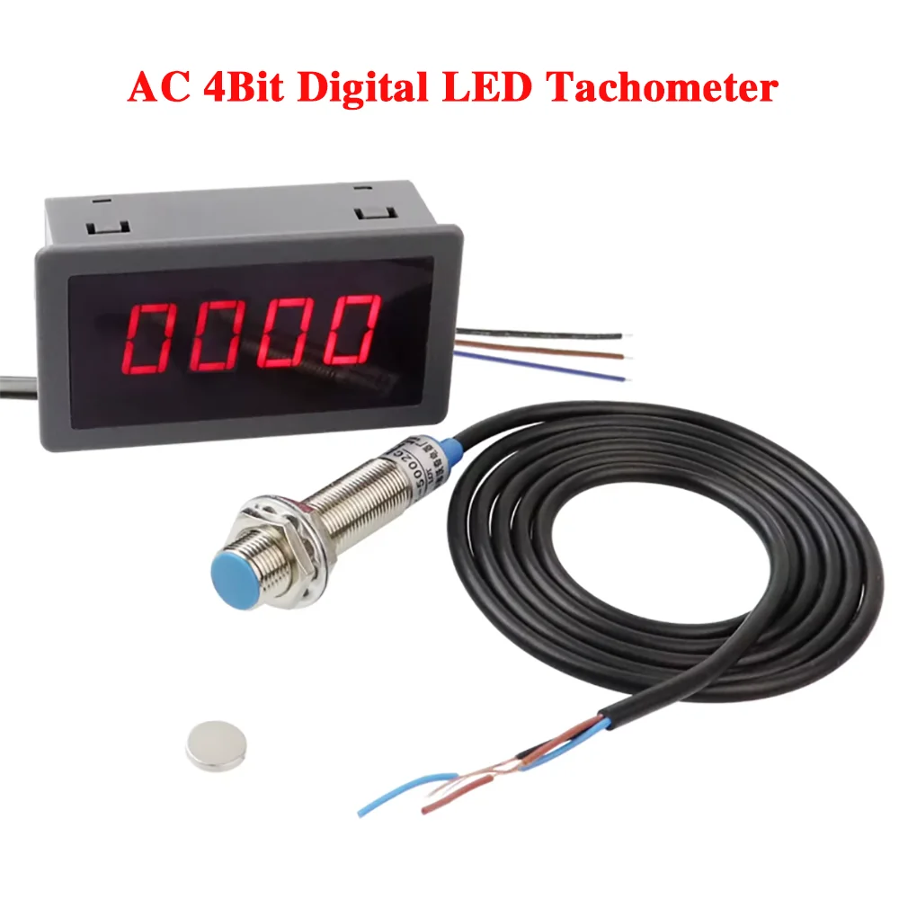 

AC 4Bit Digital LED High Precision Digital Tachometer RPM Speed Meter Hall Proximity Switch Sensor NPN Red/Green/Blue Tachometer