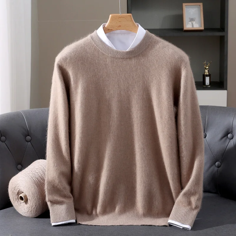 

Men's 100% Pure Mink Cashmere Sweater O-Neck Pullovers Knit Sweater Autumn and Winter New Long Sleeve High-End Jumpers Mink Tops