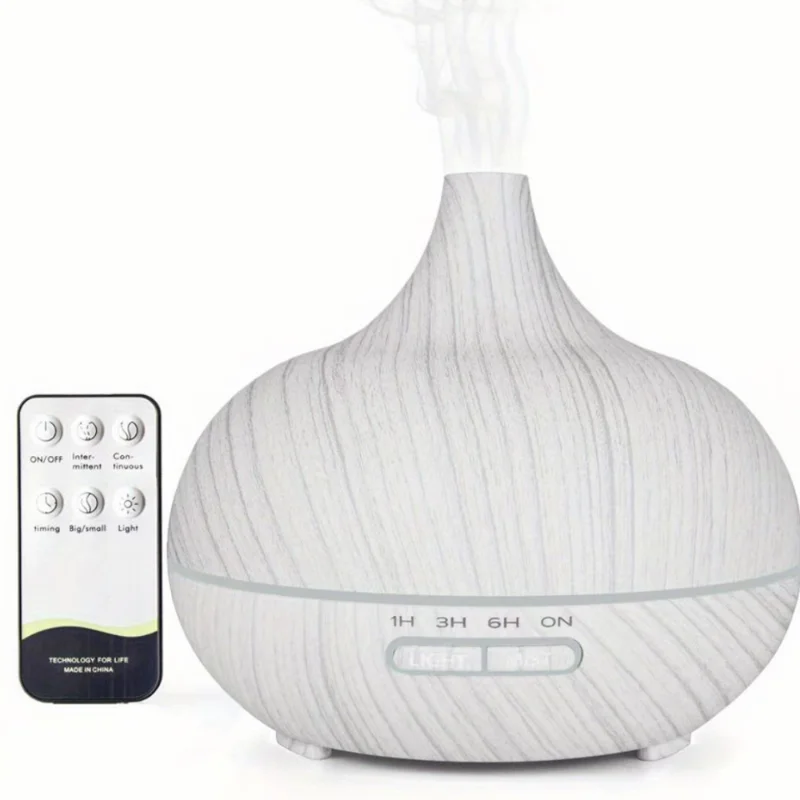 Difusor ultrasónico de aromaterapia de grano de madera de 500 ml con control remoto, luces LED de 7 colores, humidificador de aire para el hogar, la oficina, la spa, la yoga, B
