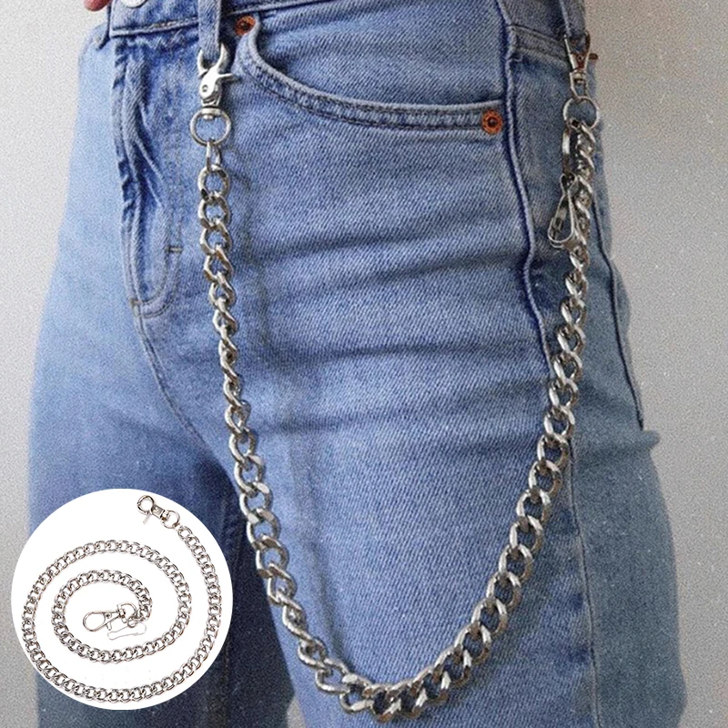 1PCS 60cm Long Metal Keyring Keychain Chain Hipster Pant Chain Jean Key Wallet Belt Ring Clip Men's Punk Hip-hop Trendy Single