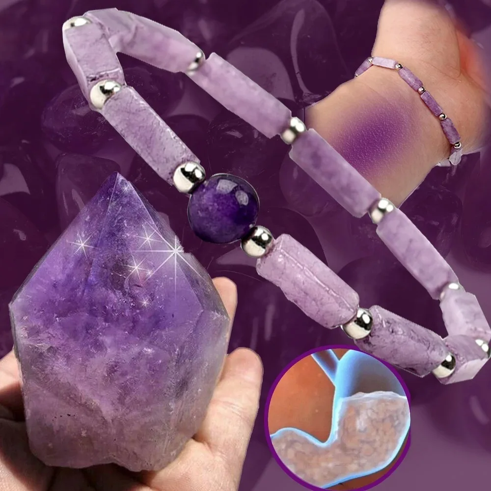 Charms Fashion Geometry 4x13 Square Column Natural Amethyst Round Bead Bracelet for Women Men Friend Improve Sleep Jewelry Gifts