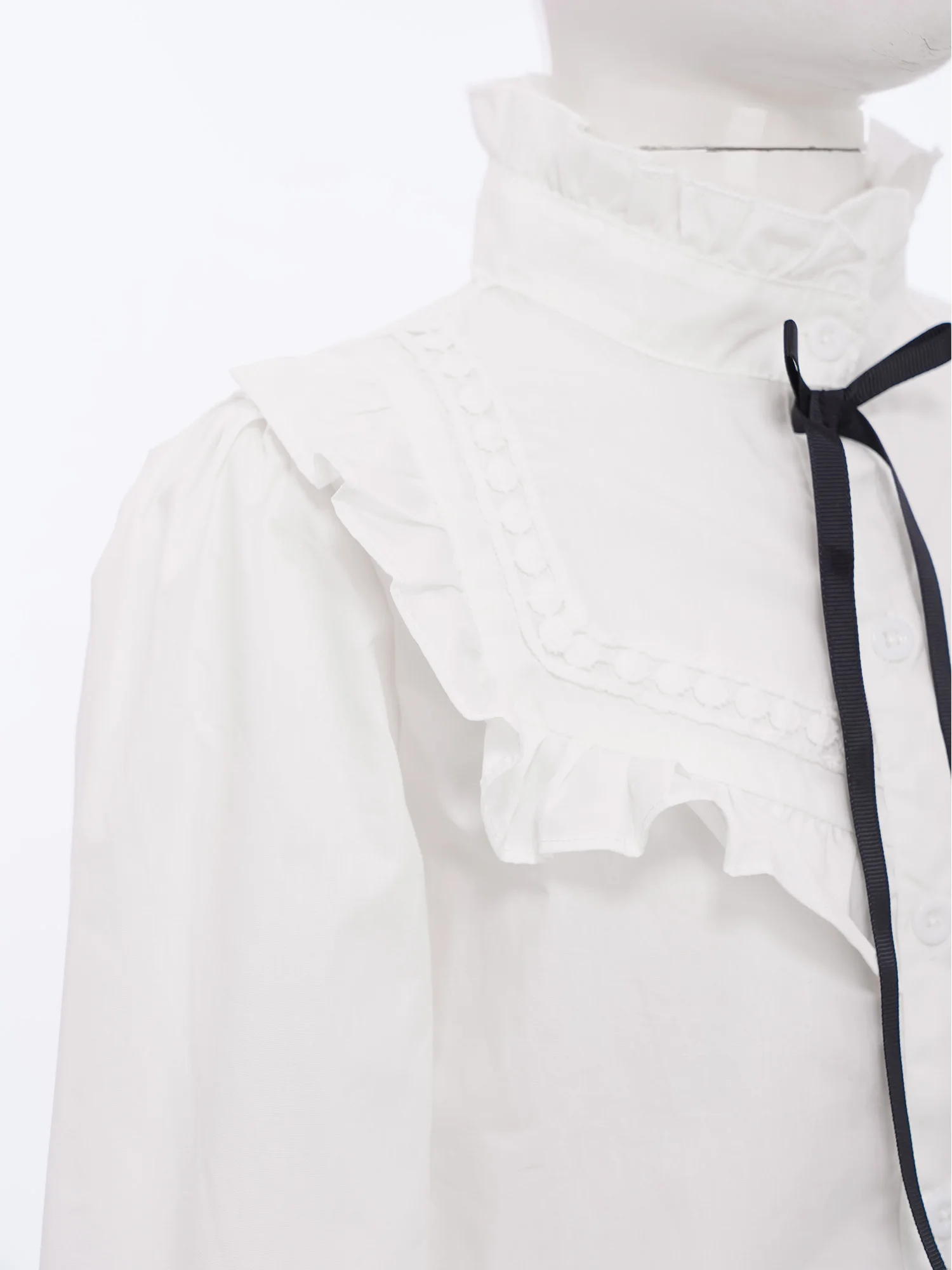 بلوزة بيضاء أنيقة للفتيات المراهقات بياقة مكشكشة وأكمام طويلة وقميص لطيف بأزرار على شكل فيونكة للمدرسة وحفلات أعياد الميلاد وحفلات الزفاف