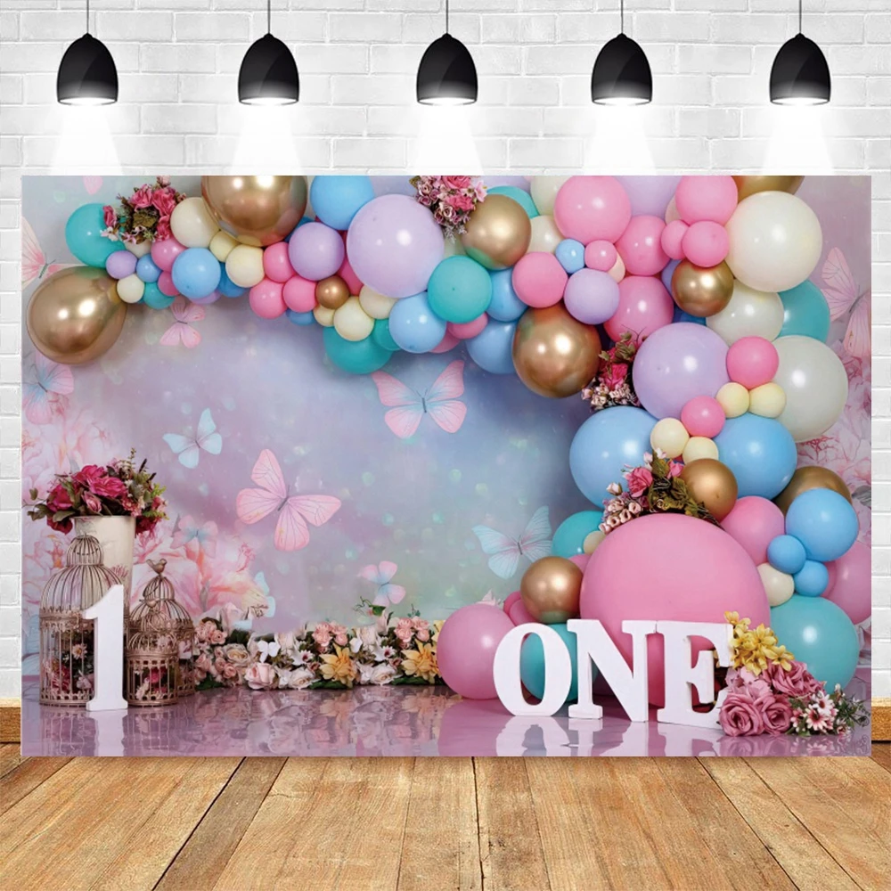 Newborn Baby 1st Birthday Cake Smash Party Photography Backdrop Baby Shower Portrait Balloons Flower Photo Background Props