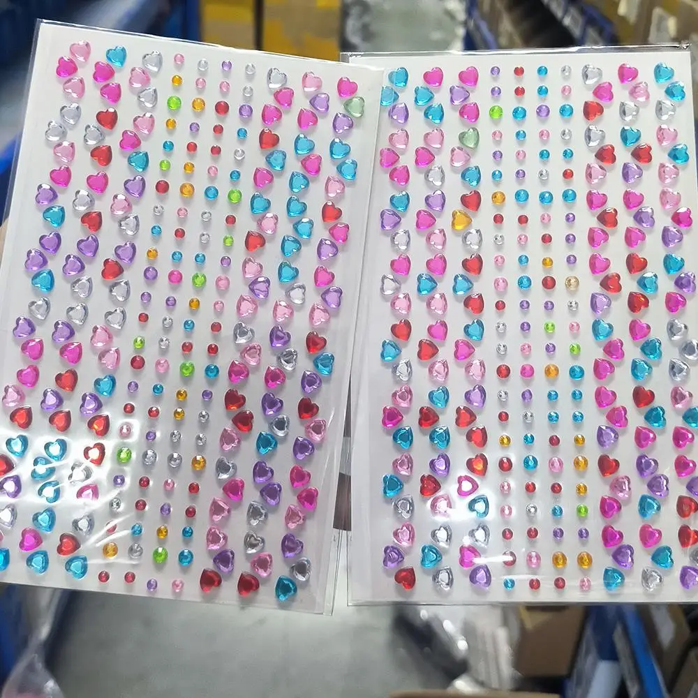 1Pcs 3D Colorful Love-Heart Face Rhinestone Stickers Sparkle Love Jewelry Temporary Tattoos for Music Festival DIY Makeup Decor