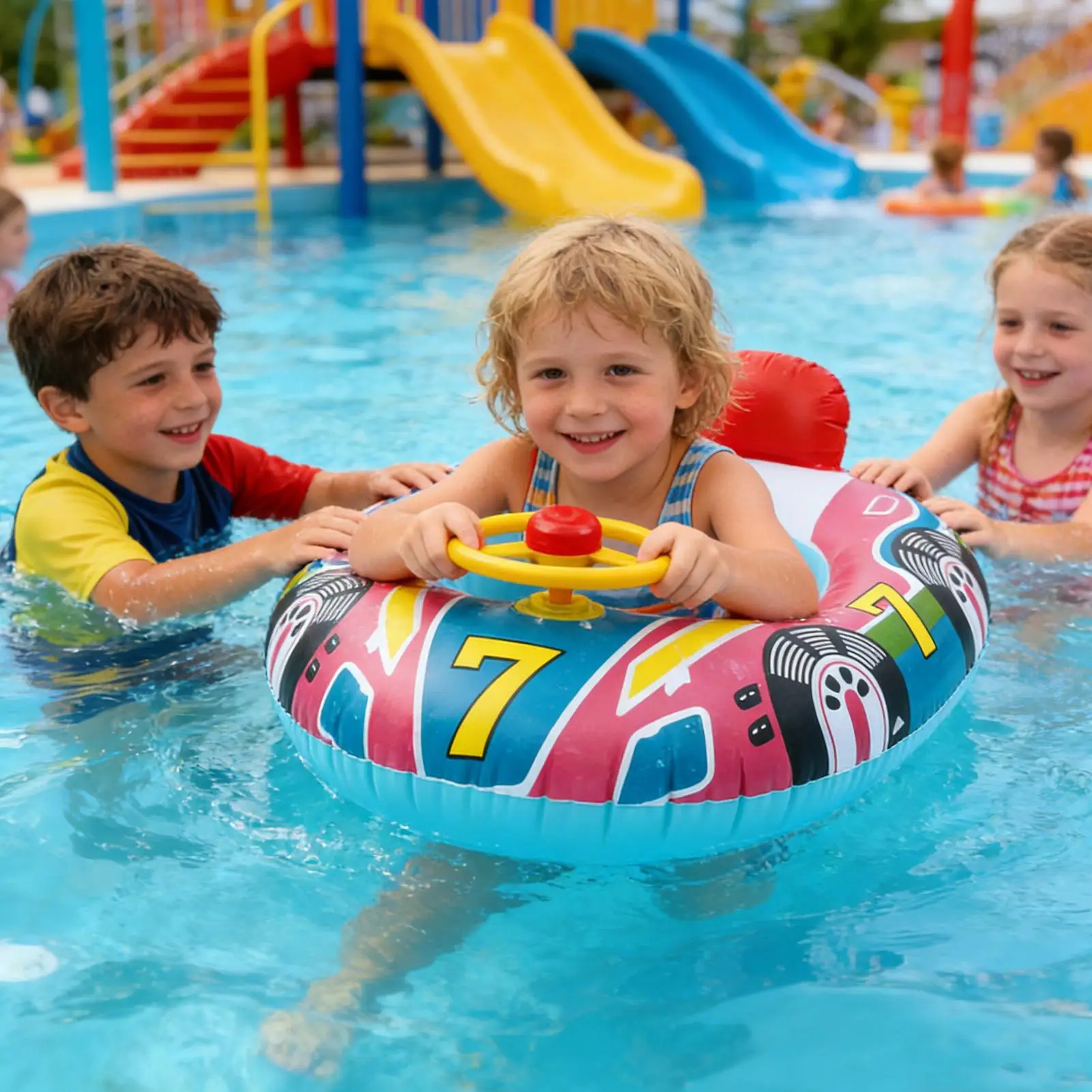 Flotadores para Piscina para Niños, Flotador Inflable de PVC con Forma de Volante, Anillo de Natación, Asiento Flotante, Anillo de Natación para Jardín, Playa, Ducha, Baño, Niños