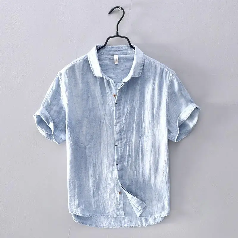 

L795 Japanese Sle mat Color ort irt Men's Linen Thin Casual ort Sve irt Loose Fit Daily Wear