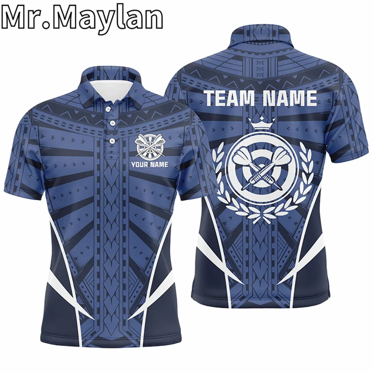 3D Personalized Sports Style Blue Gradient Mens Darts Polo Shirt Cool Darts Jersey For Men Gifts For Darts Players Unisex Tops