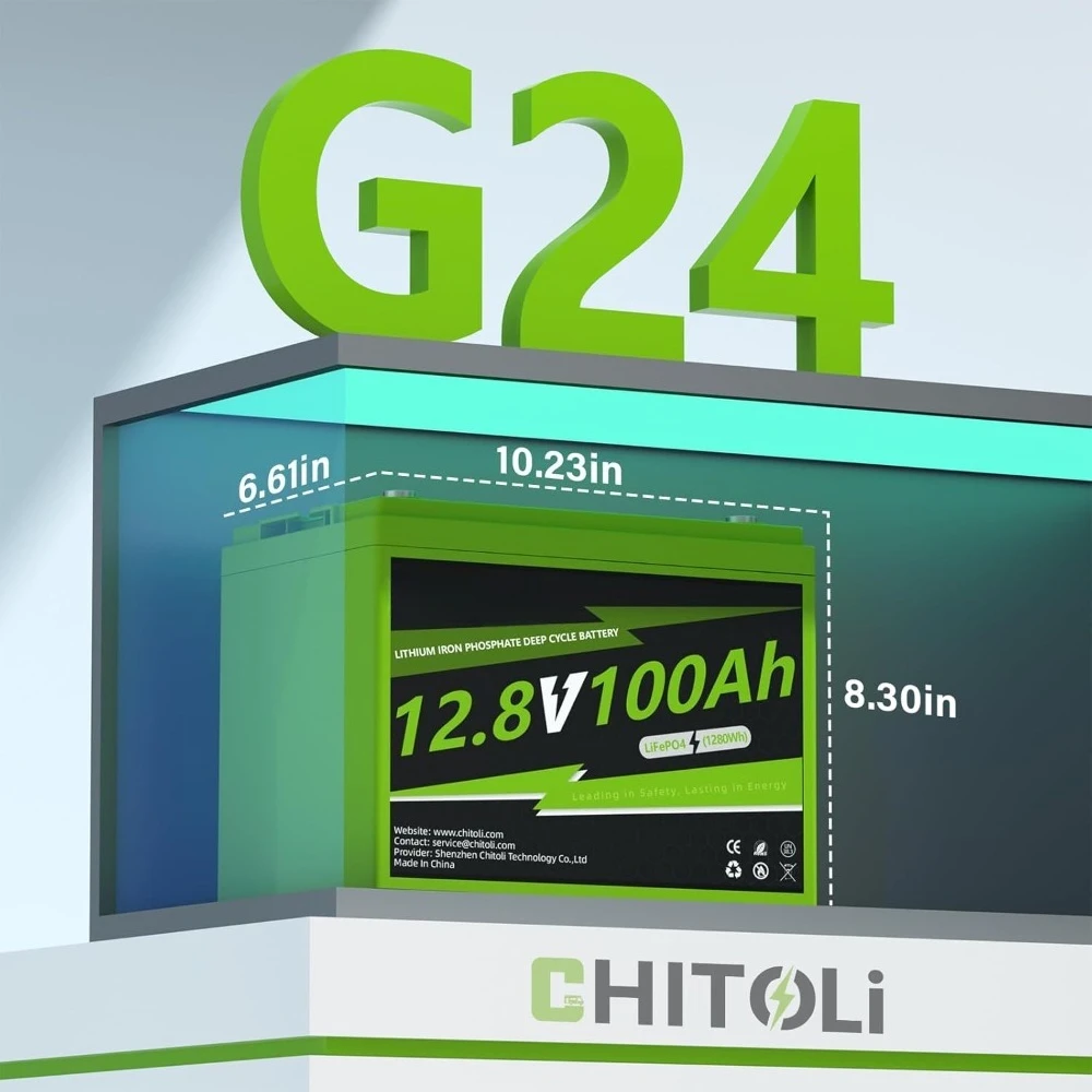 12V 100Ah BCI Group 24 LiFePO4 Battery, Max. 15000 Deep Cycle Lithium Rechargeable Battery, Built in 100A BMS for RV, Trolling