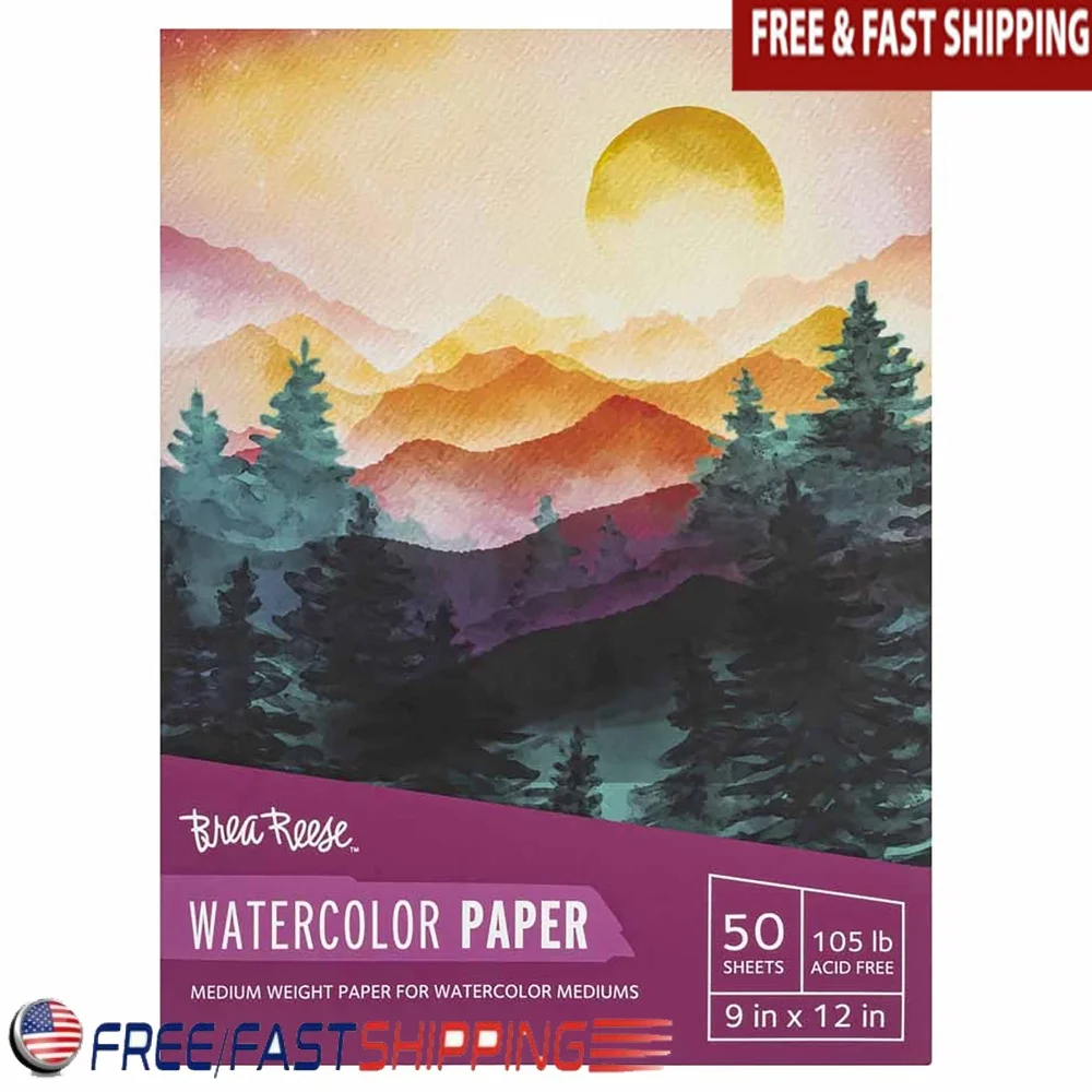 

Блокнот для акварельной бумаги, 50 листов, 9x12 дюймов, 105 фунтов, бескислотный, прочный, в переплете клееву, идеальная живопись, смешивание, детализация, товары для рукоделия