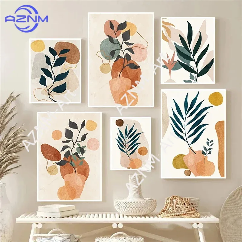 Modern Morandi Color Tropical Plants Canvas Painting and Prints Poster Wall Art Pictures for Living Room Bedroom Bar Home Decor