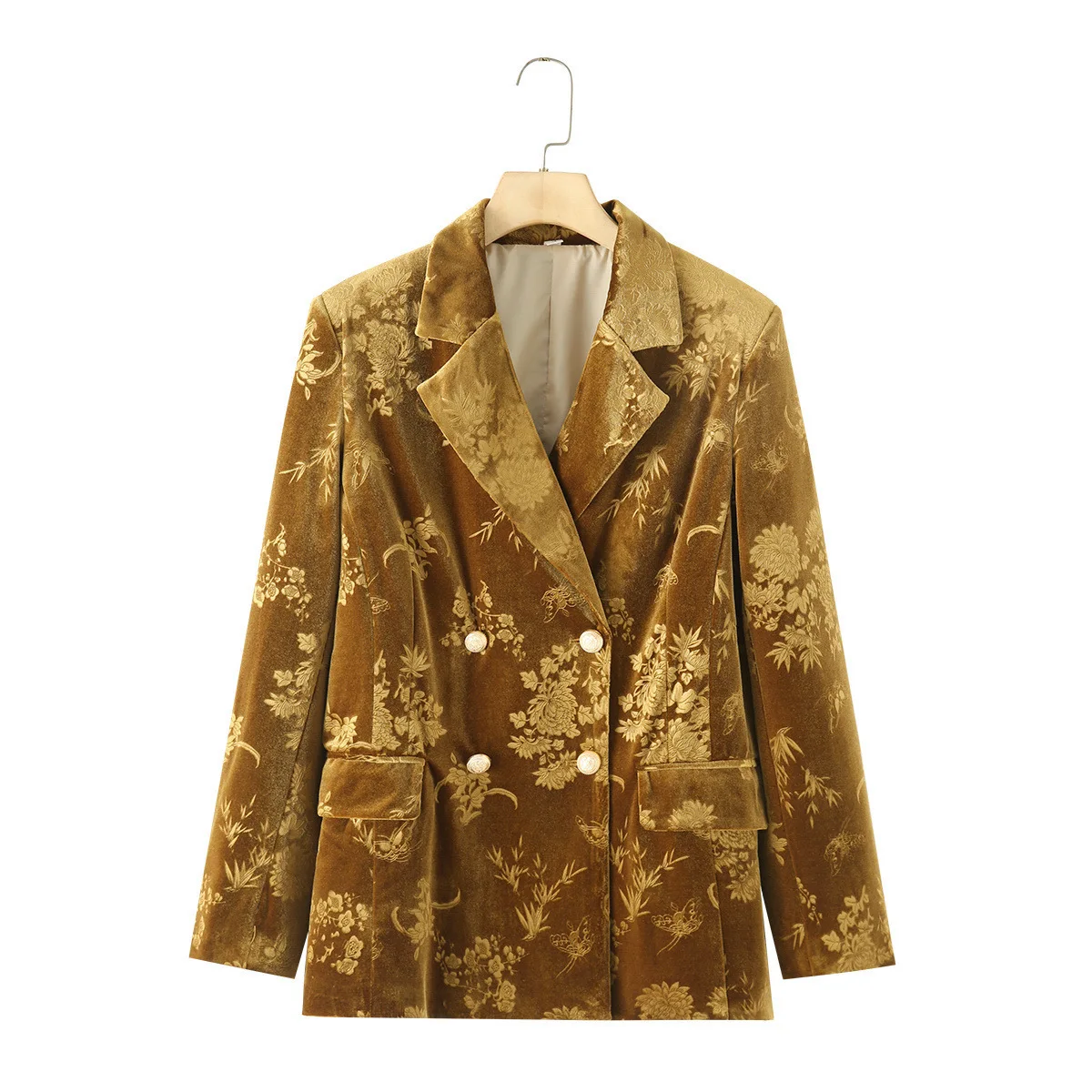 

Женский бархатный пиджак с тиснением, весенне-осенний уличный винтажный пиджак, американская мода, свободное однотонное офисное женское пальто