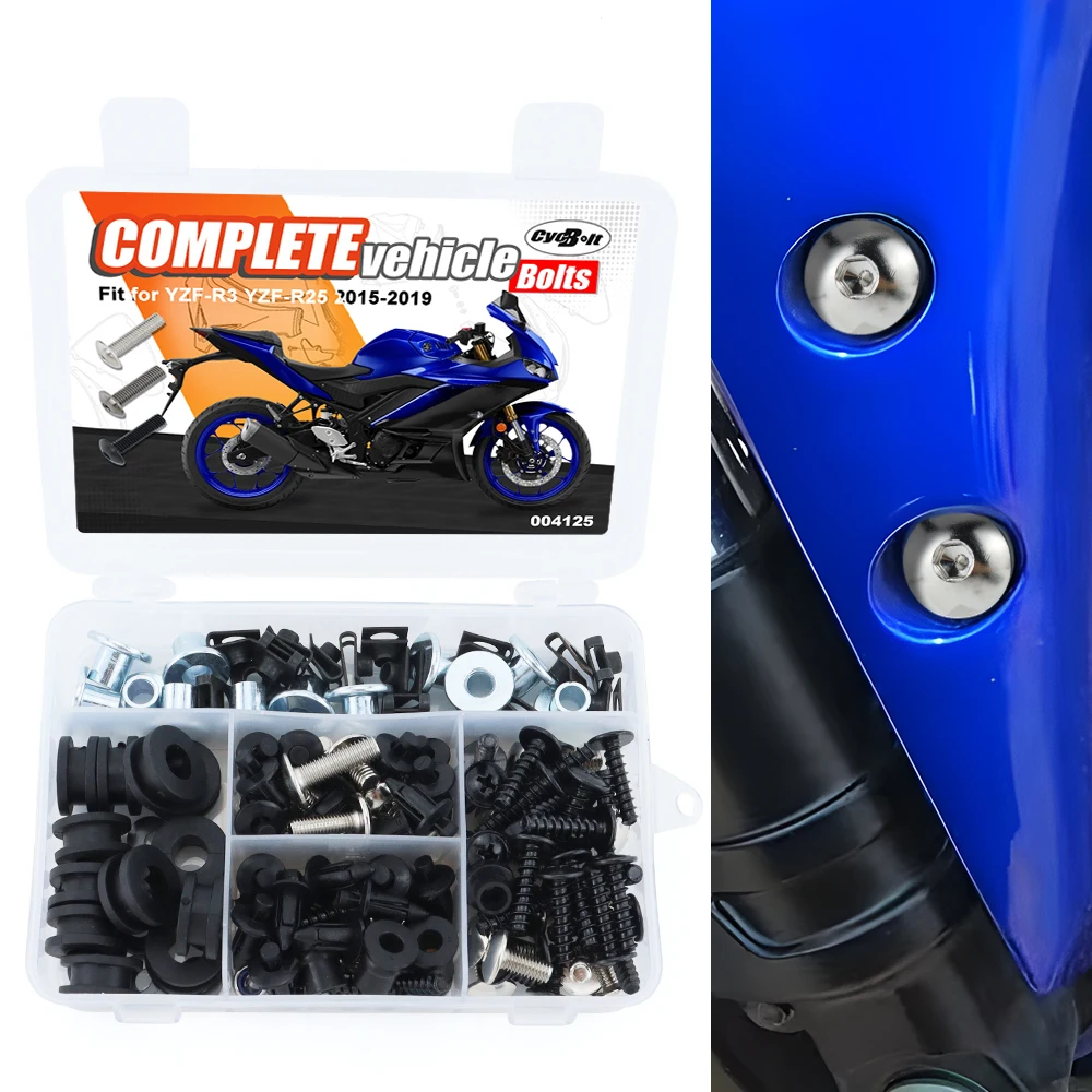 

Motorcycle Complete Full Fairing Bolts Kit Fit For Yamaha YZF-R3 YZF-R25 2015-2018 2019 Fairing CIips Nuts Screws Grommet Steel