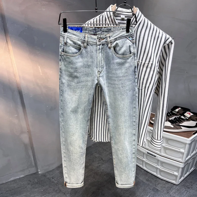 

Light-Colored Jeans Men's Slim Fit Stretch All-Matching Simple High-End Korean Style Trendy Pu Shuai Casual Straight-Leg Skinny