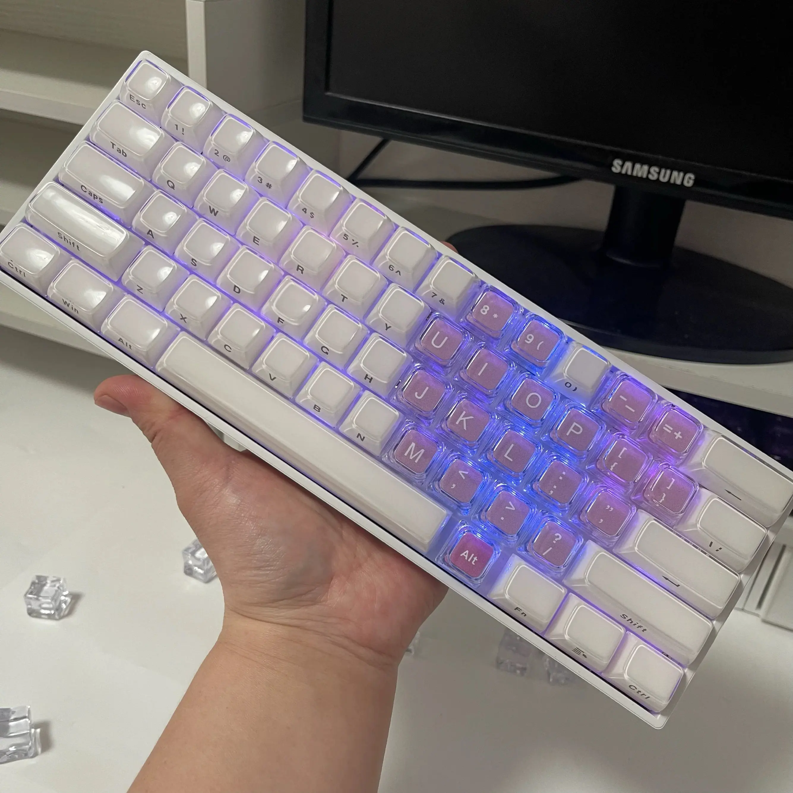 Custom Crystal Jelly Side Print Heart Keycap 134 Keys Universal for 60% 80% TKL Layout Mechanical Keyboard Gift