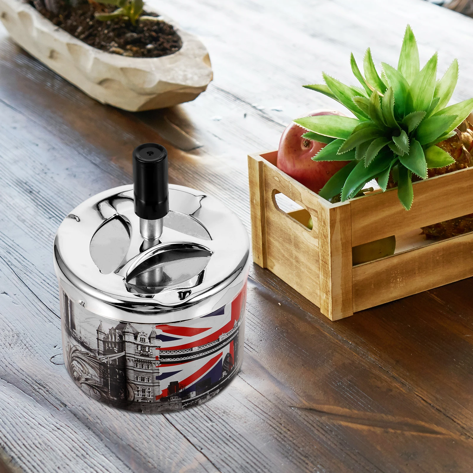 

Rotary Cover Storage Box Stainless Steel Automatic Extinguishing Ashtray Home Office Desk Accessories Metal Tray Lightweight