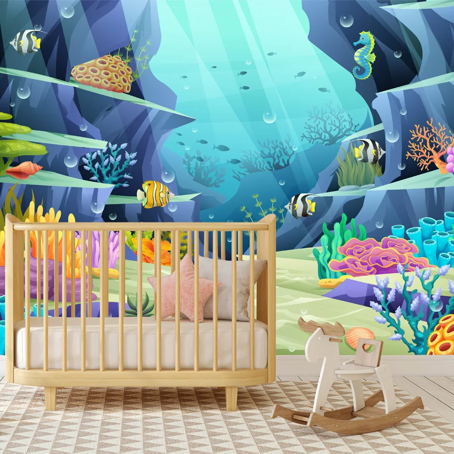 15+ Cartoon Underwater Tropical Fish Wallpaper for Baby Kids Bedroom Room Nursery Mural Walls Art Decor, Self Adhesive Optional
