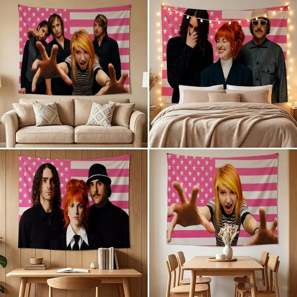 P-Paramore Tapestry Custom Living Bedroom Party Dormitory Interior Wall Bohemian Decoration Attached Clip
