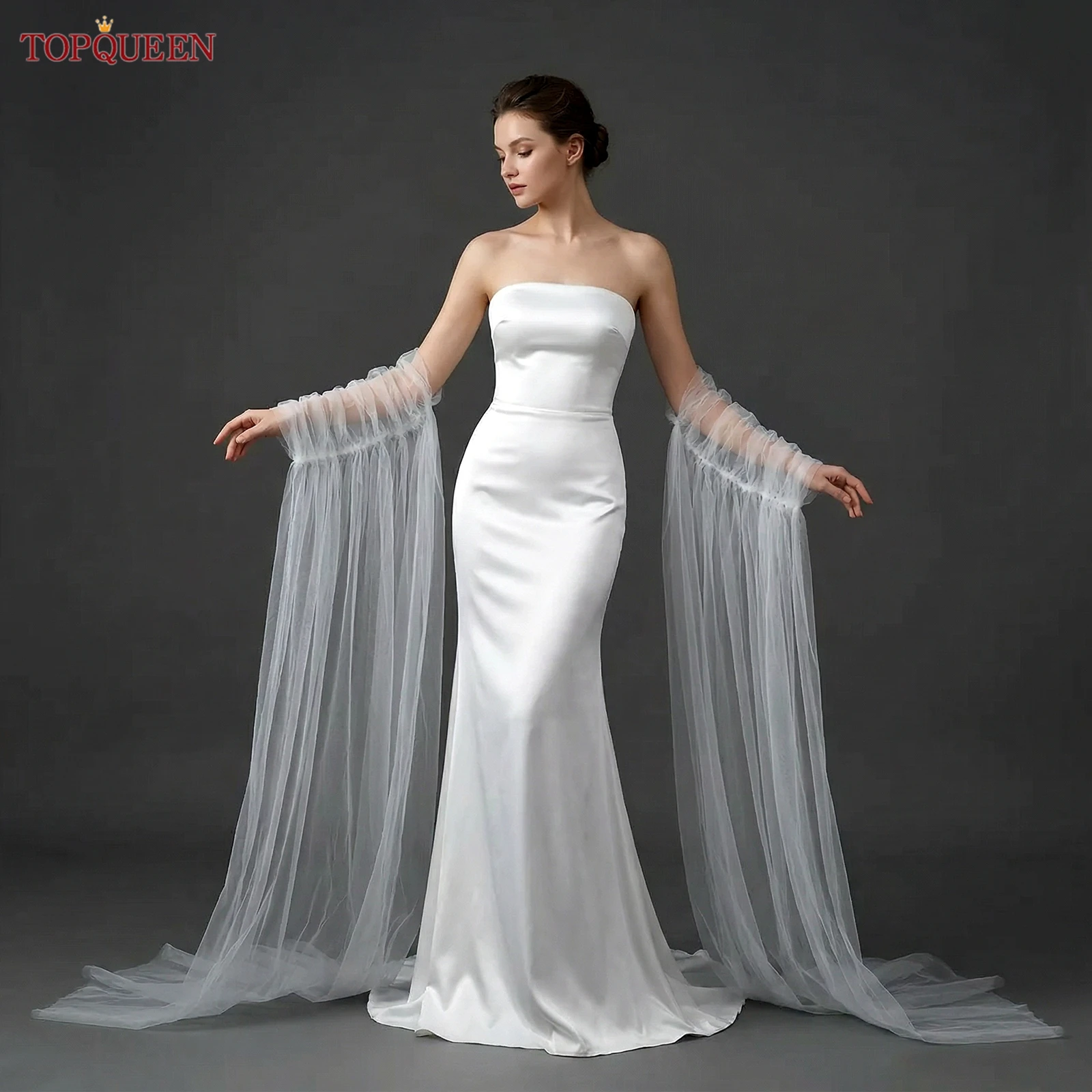 

TOPQUEEN Mangas Desmontables Novia женское вечернее болеро Capas De Mujer Elegantes Lujo со съемными рукавами свадебное Vg136