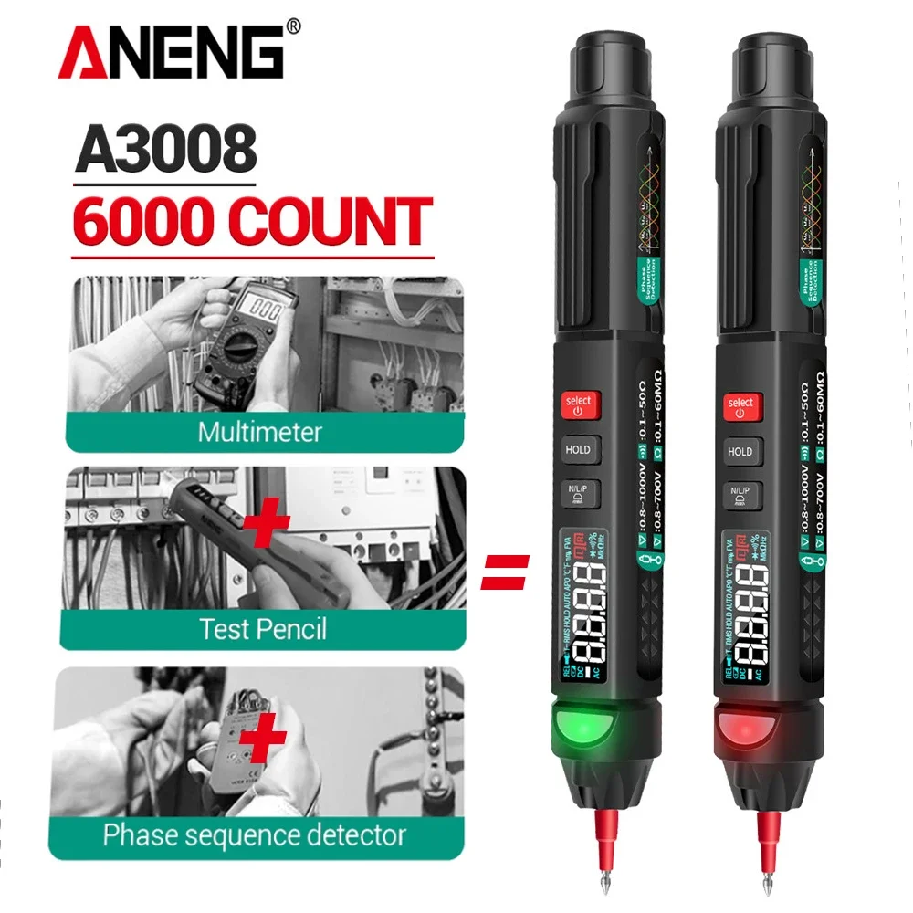 ANENG A3008 Digital Intelligent Professional Multimeter Sensor Pen Tester  6000 CountsCurrent Meter Non-Contact Voltmeter