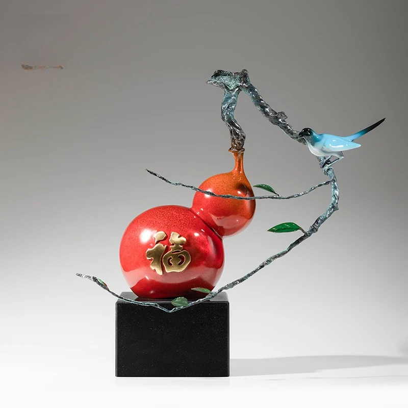 

-Gourd copper ornament Gourd branch bird living room entrance office color--