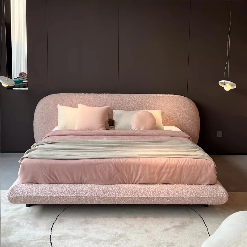 Vintage style double bed widescreen half moon design lamb wool upholstered without bed frame