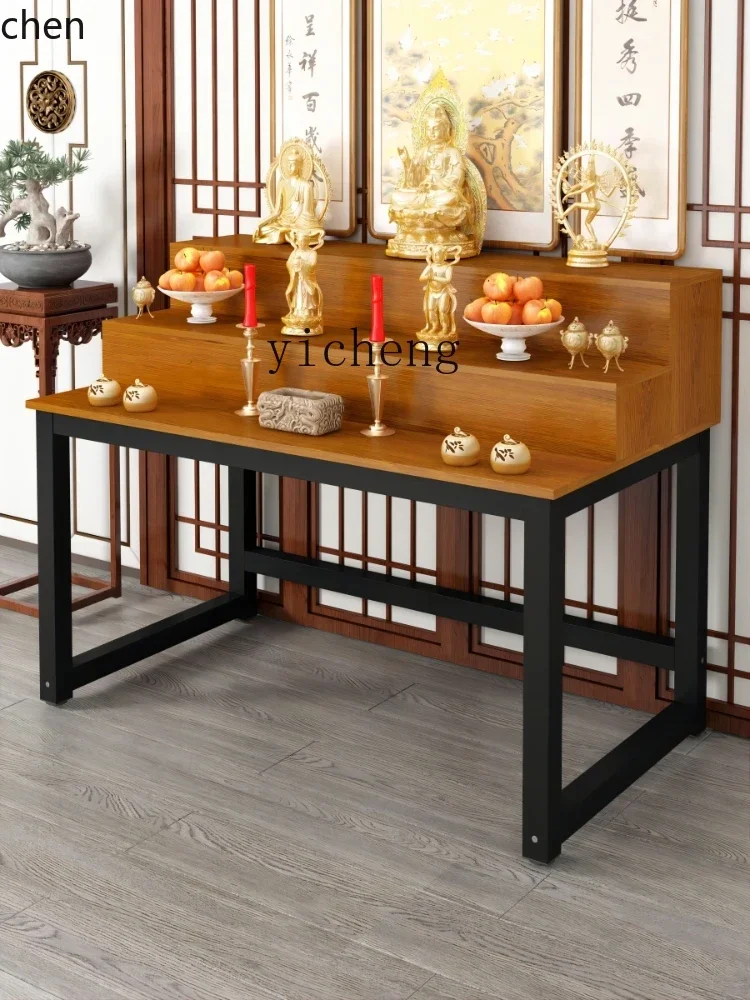 ZMLHousehold chinois Simple culte Table d'encens Double couche échelle culte encens bouddha Table