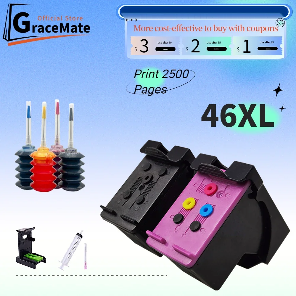 GraceMate 46XL Compatible hp46 Ink Cartridge for HP 46 XL for Deskjet 2020HC 2520HC 2025HC 2029 2529 4729 Inkjet Printer