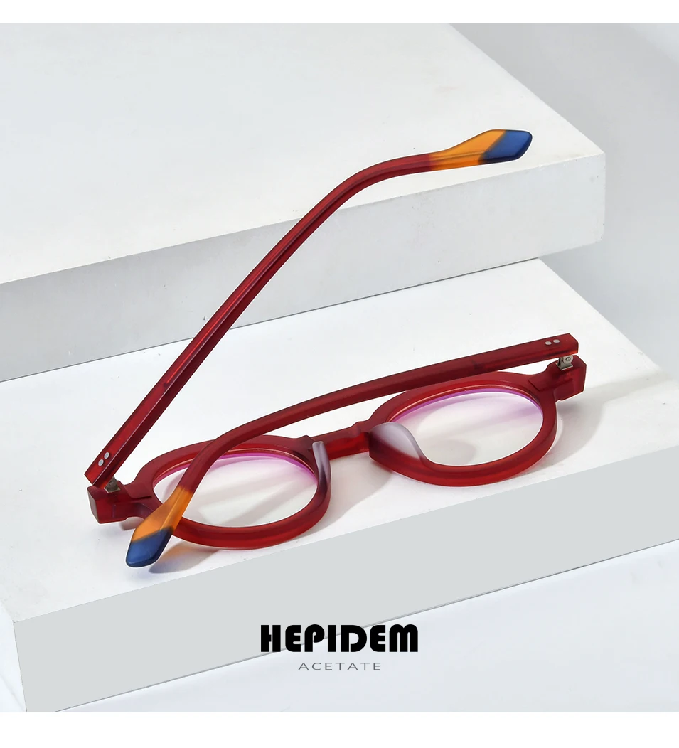 HEPIDEM Acetat Brille Frauen Marke Designer Runde Nerd Brillen Rahmen Neue Männer Dicke Japanische Handgemachte Große Größe Brillen 9229 – Detail 2