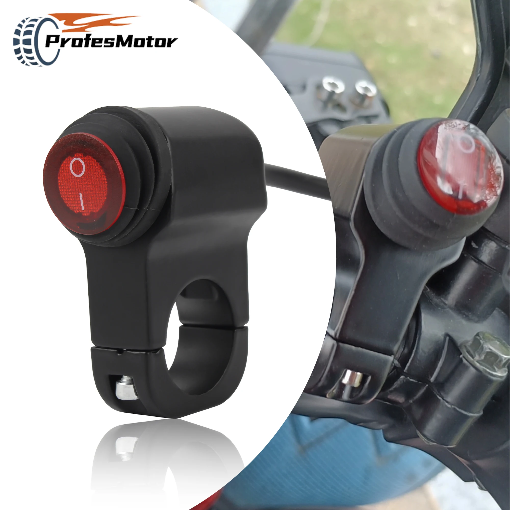 22mm 12V Motorcycle Handlebar Headlight ON/OFF Switch for Scooter ATV Motocross Red Pilot Lamp Waterproof Switch Modified Parts
