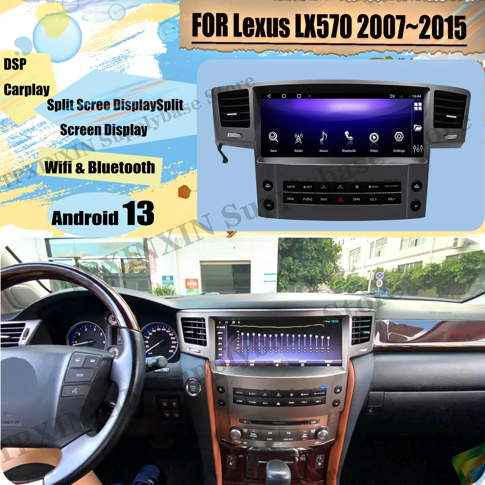 

Carplay автомобильный радиоприемник, стереоприемник Android 13 для Lexus LX570 2007 2008 2009 2010 2011 2012 2013 2014 2015, головное устройство с GPS-плеером