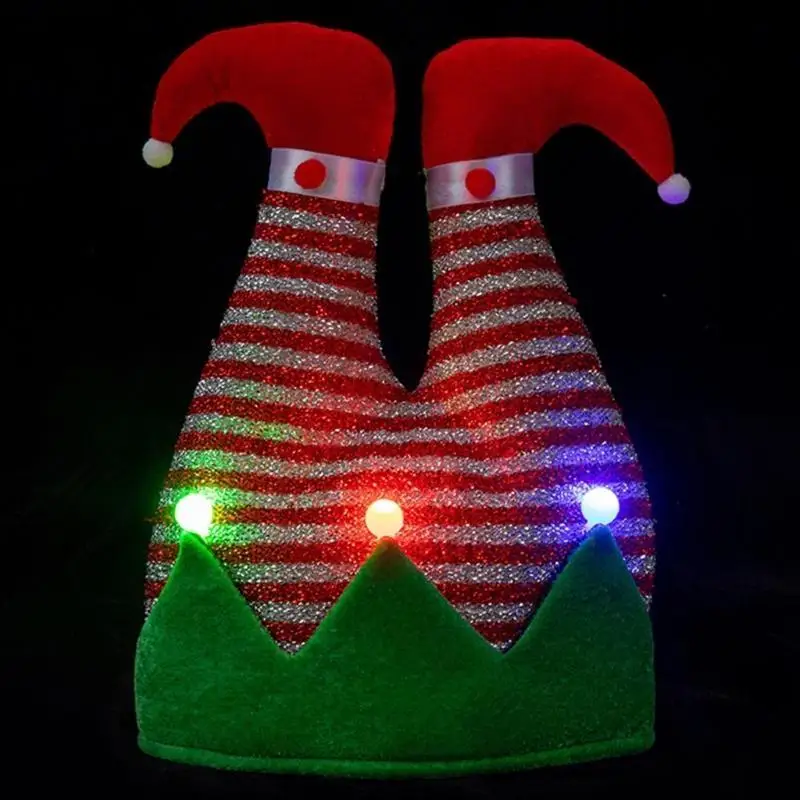 31BB Cheerful Elf Hat with Pompoms Unisex Hat Slouch Christmas Headwear Baggy Hat Slouch Mischievous Elf