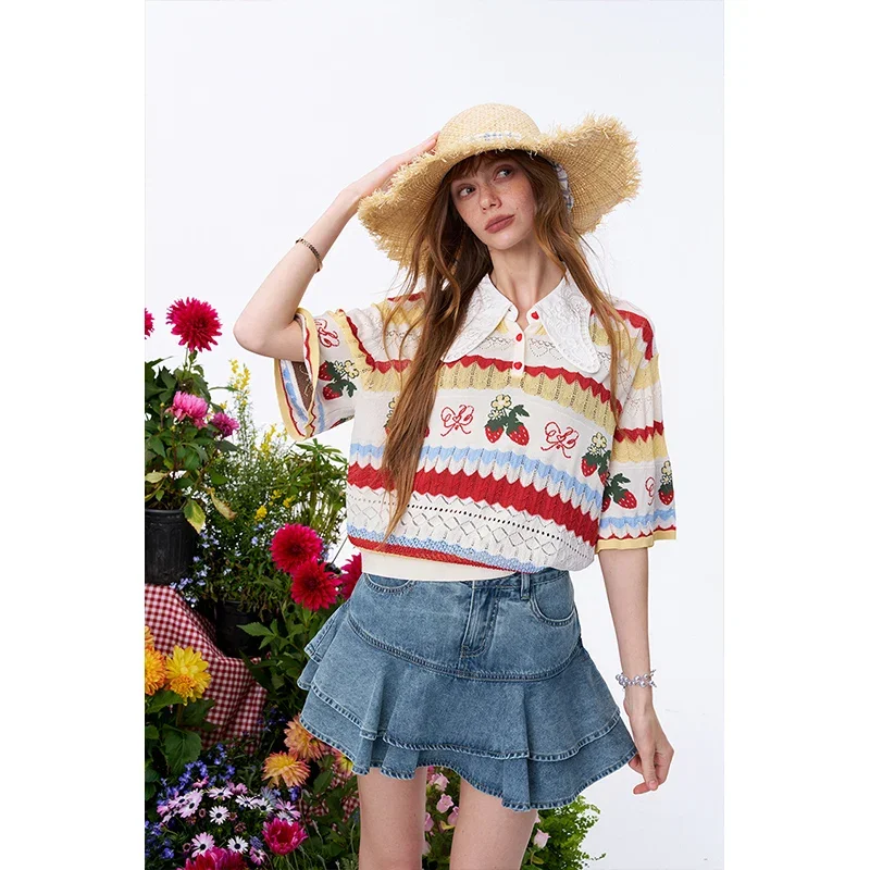 ELFSACK Women's Y2K Tiered Layered Jean Skirt, Vintage Denim Ruffle Mini Skirt for Summer
