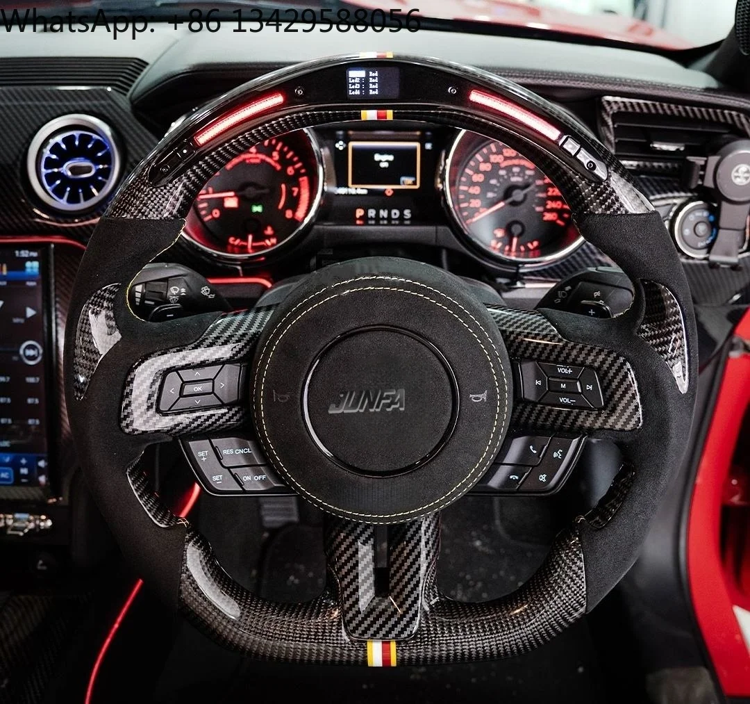 

LED Carbon Fiber Steering Wheel For Ford Mustang 2015-2023 - Racing Style With Yellow-Red Center Mark