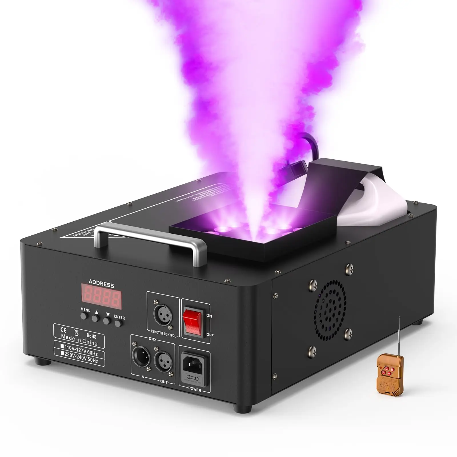 

1500W Fog Machine with 24 RGB LED Effect Lights,Vertical Smoke Machine Wireless Remote & DMX Control for Wedding Christmas Party