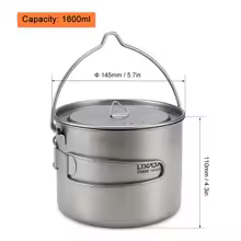 Lixada 900ml Titanium Cup Pot Ultralight Portable Cup Hanging Pot with Lid and Foldable Handle Outdoor Camping Backpacking - AliExpress