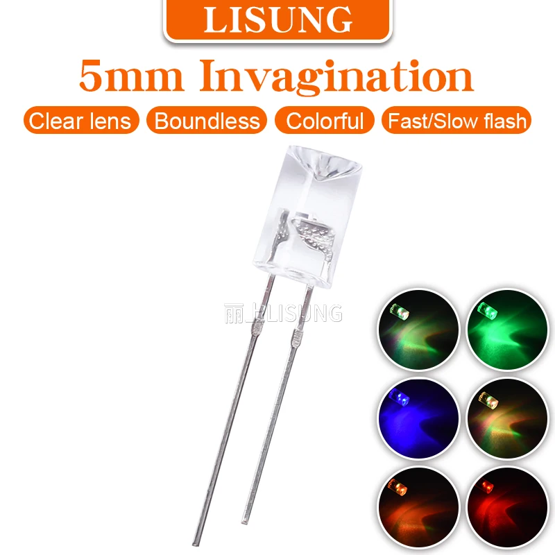 1000Pcs/Bag 5mm Led Rgb 2 Legs Concave Fast Slow Flashing Flat Top Water Clear Lens Fullcolor Led Diode 2pins Through Hole