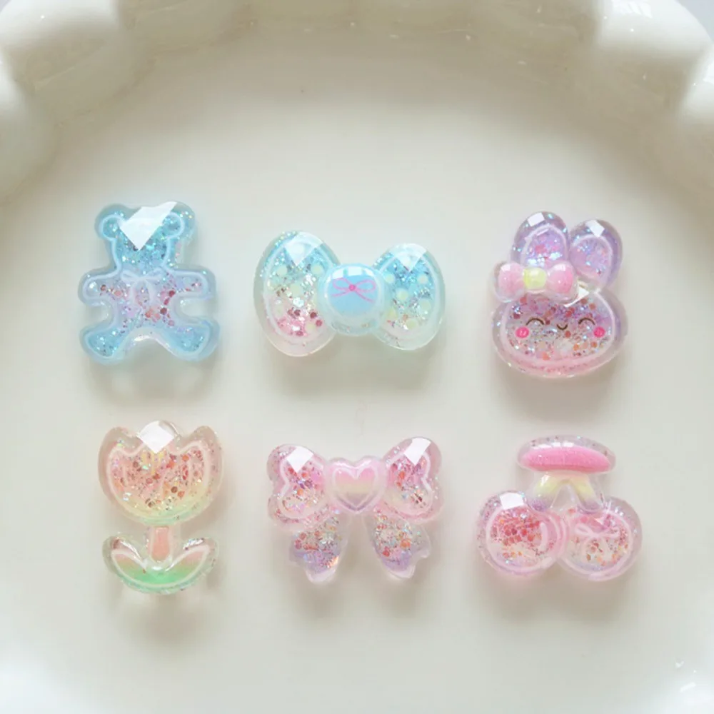 10pcs Mini Kawaii Cute Bear Bow Cherry Flat Back Cabochons Scrapbook Diy  Party Hairpin Accessories Home Decoration Craft