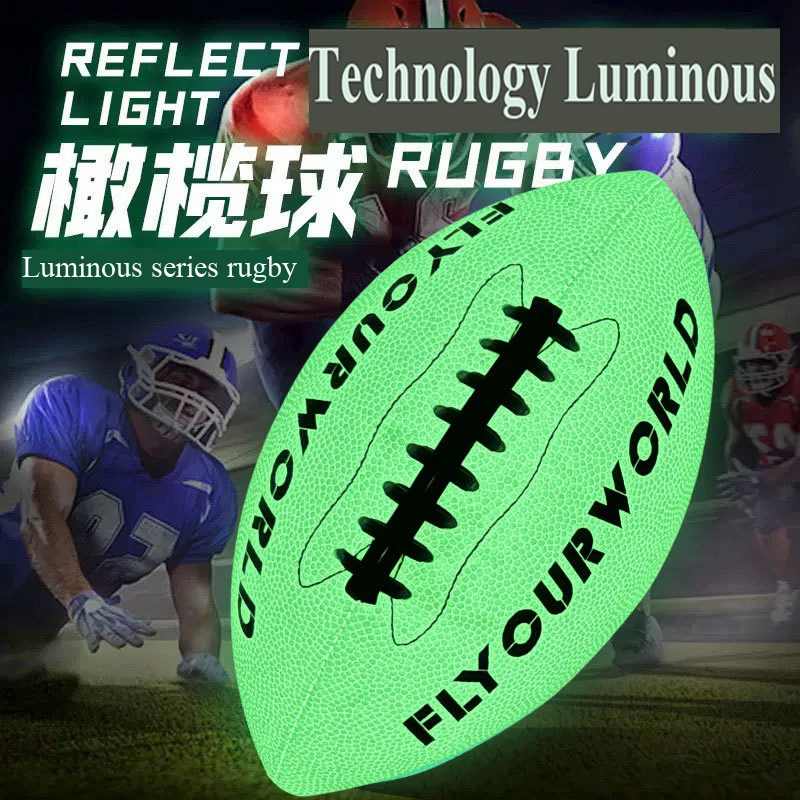 Balón de Rugby Americano Reflectante de PU con Costuras a Máquina, Balón de Rugby Estándar de PVC con Costuras a Máquina, Deporte y Entretenimiento