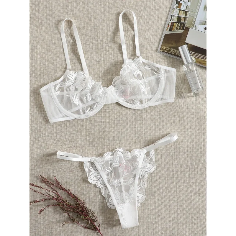 Mesh Embroidered Lingerie Sets for Women Aesthetic Eroctic Lingerie Two Piece Women Nice Sexy Underwear Deluxe Erotic Bra Set